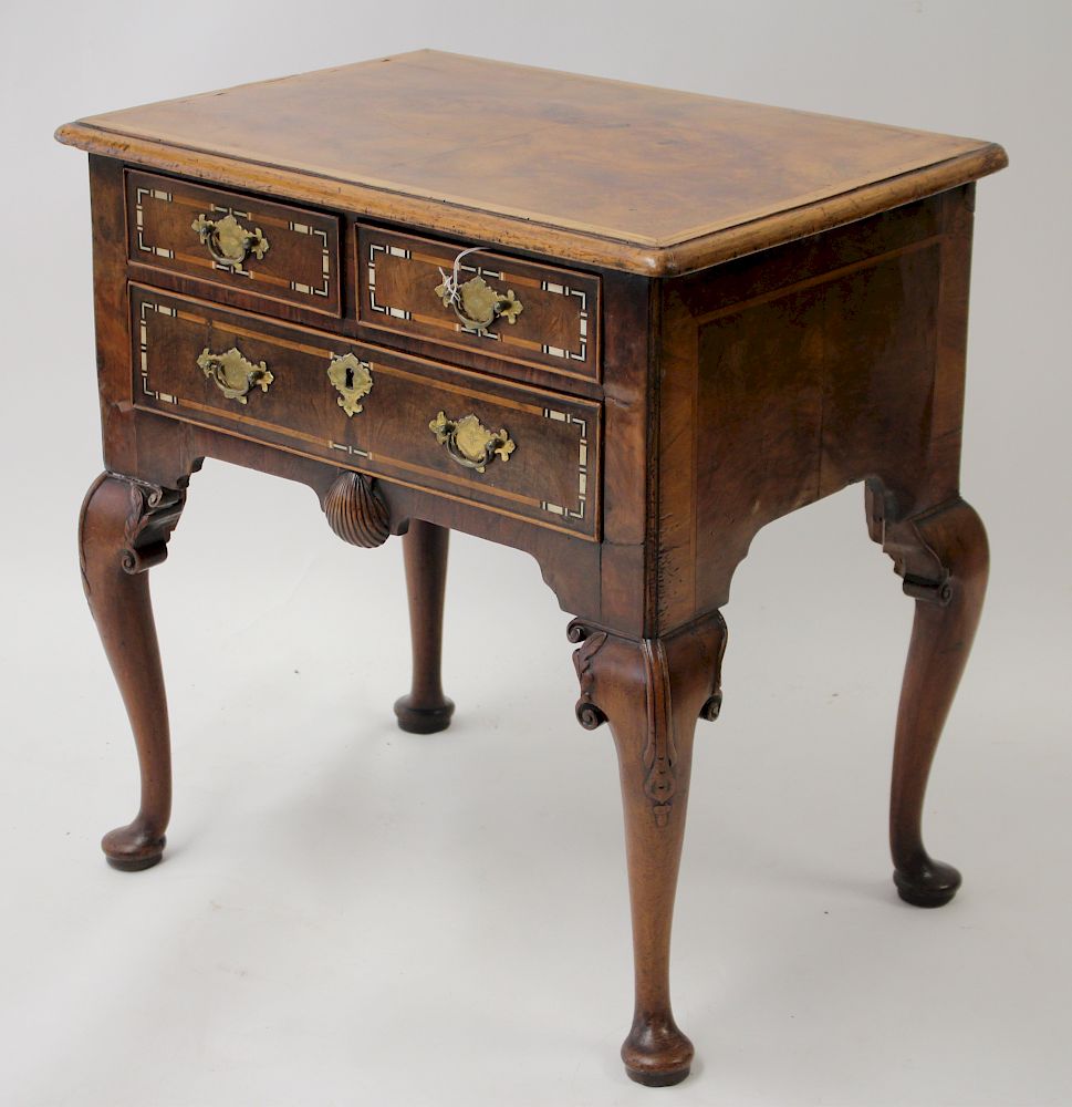 Appraisal: George I Inlaid Walnut Lowboy E th C Purchased from