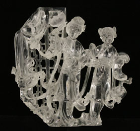 Appraisal: Chinese rock crystal carving two female figures H A few