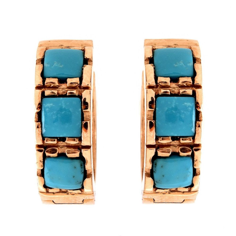 Appraisal: K Gold and Turquoise Earrings Vintage Turquoise and Karat Pink