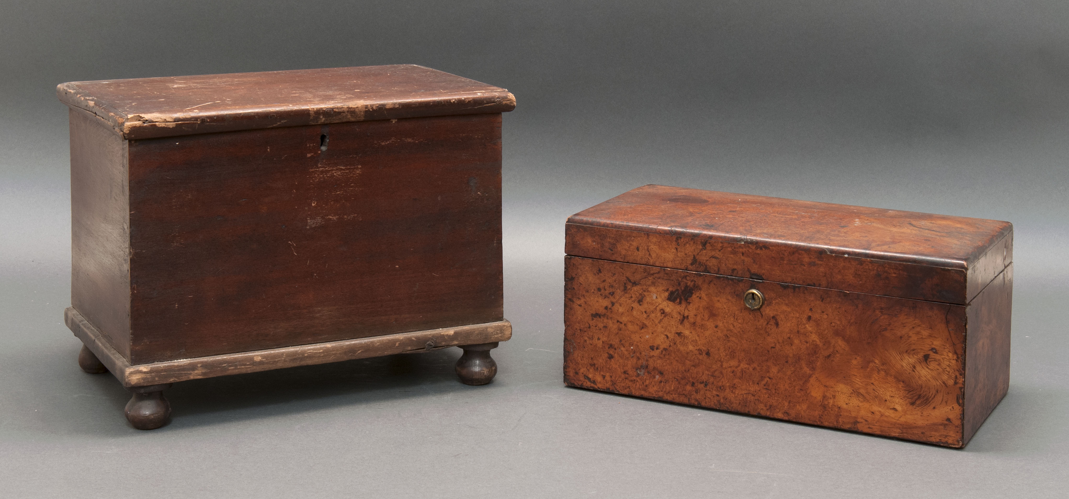 Appraisal: TWO LIFT-TOP BOXES th Century Burled veneer desk box Height