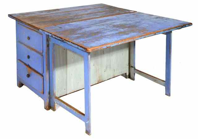 Appraisal: AN OLD SWEDISH BLUE PAINTED PINE FARMHOUSE KITCHEN TABLE with