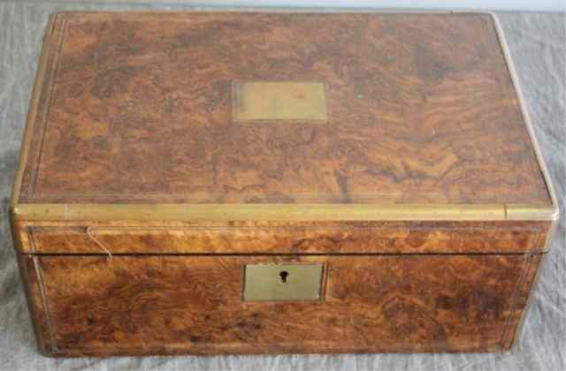 Appraisal: Regency Brass Mounted Leathertop Lap Desk Beautiful burl walnut desk