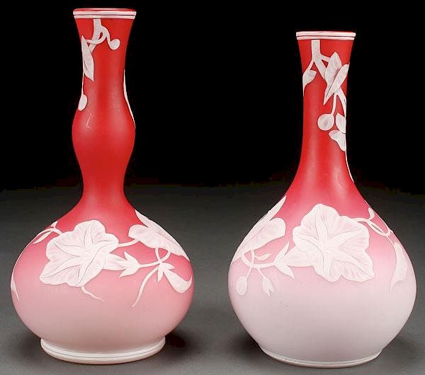 Appraisal: A PAIR OF BOHEMIAN CAMEO ART GLASS VASES A PAIR