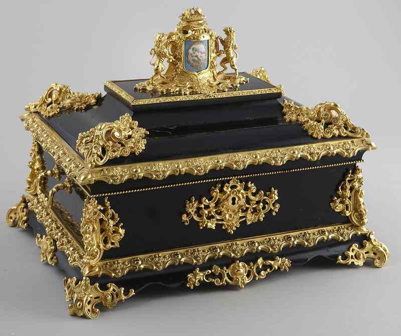 Appraisal: Napoleon III style dore bronze mounted casketof ebonized wood the