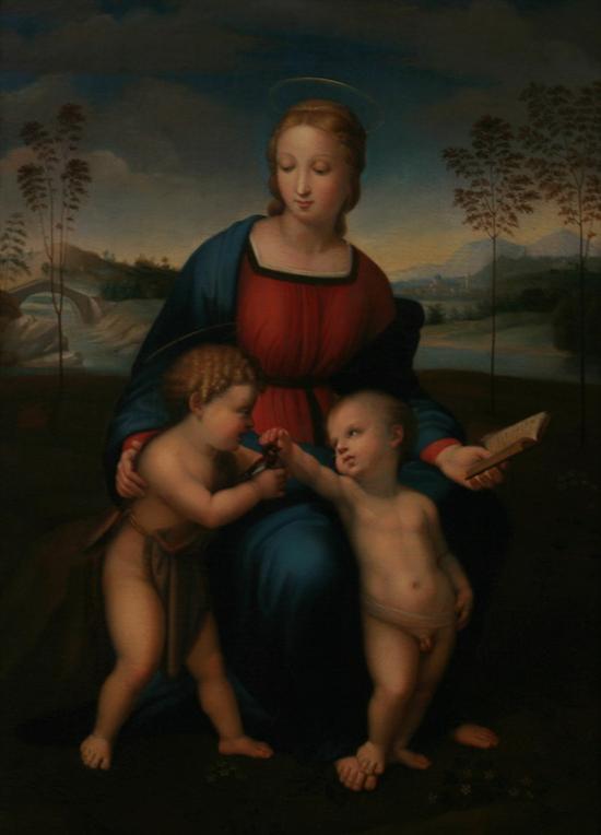 Appraisal: AFTER RAPHAEL MADONNA OF THE GOLDFINCH oil on canvas in