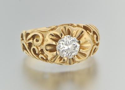 Appraisal: A Gold and Solitaire Diamond Ring k yellow gold mounting