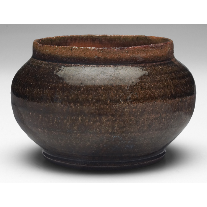 Appraisal: George Ohr bowl covered in a mottled brown glaze signed