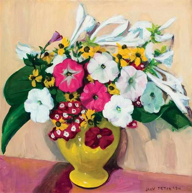 Appraisal: JANE PETERSON American - Flowers in a Yellow Vase oil