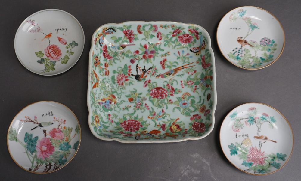 Appraisal: Four Chinese Famille Rose Saucers and a Dish