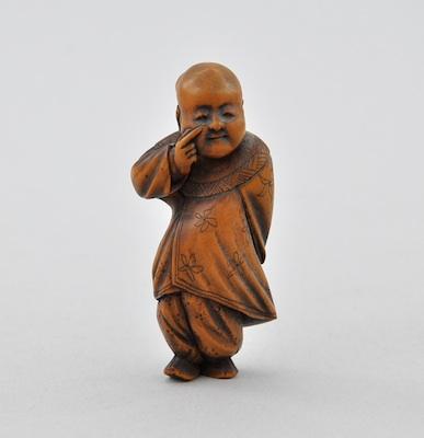 Appraisal: Netsuke of a Standing Boy with Oni Mask Possibly by