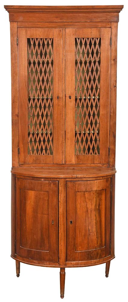 Appraisal: Neoclassical Walnut Grille Door Bookcase Cabinet Continental th century upper