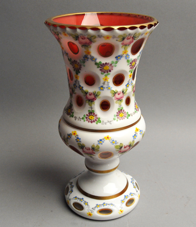 Appraisal: A Bohemian Cased and Painted Blown Glass Vase white cut