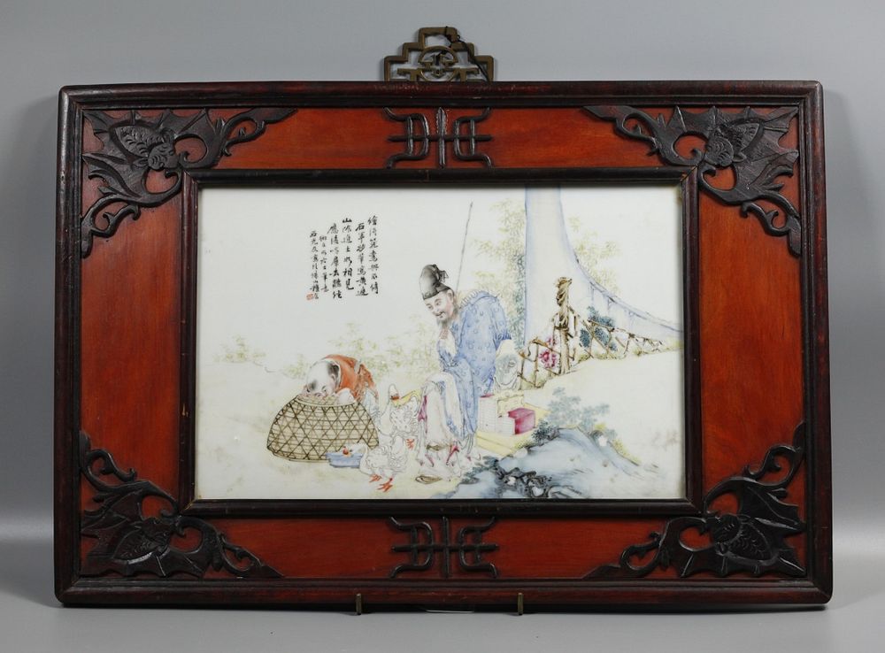 Appraisal: Chinese porcelain plaque possibly Republican period signed decorated with a