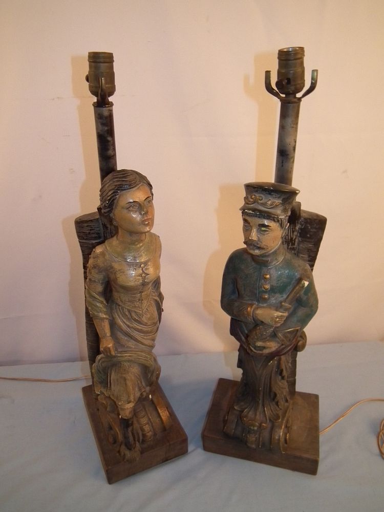 Appraisal: PAIR SHIP FIGUREHEAD LAMPS Pair of modern painted plaster electric