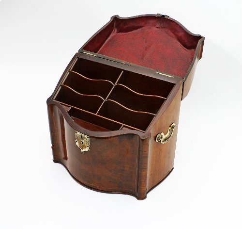 Appraisal: A George III mahogany knife box with hinged cover and