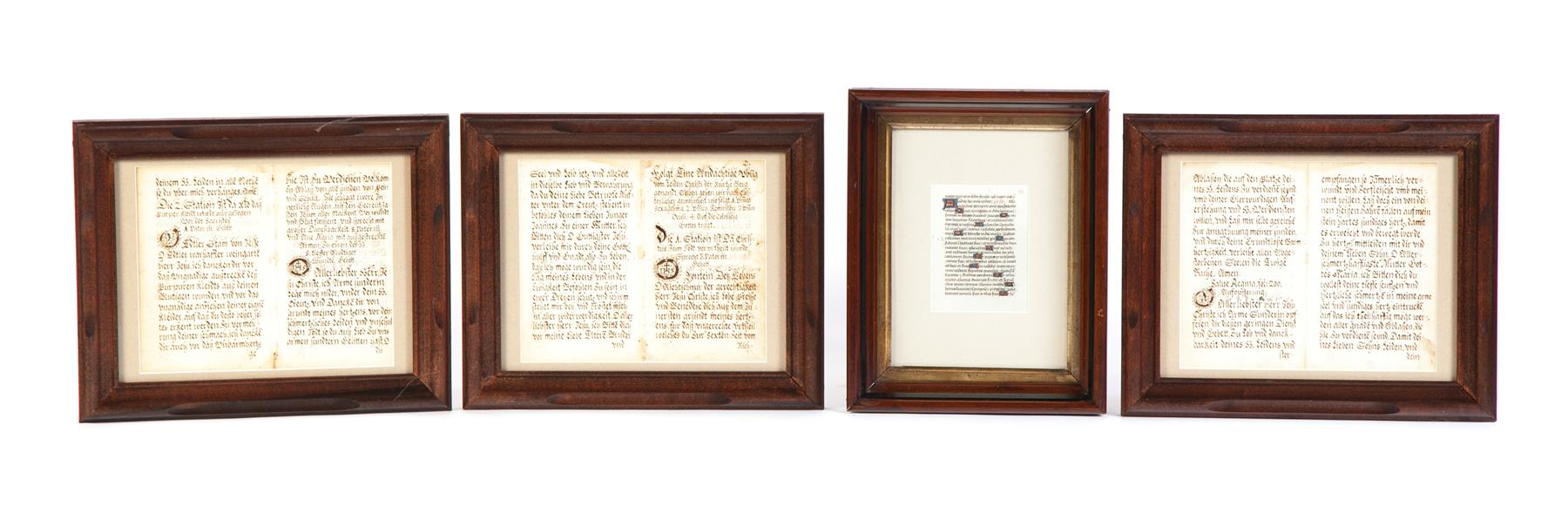 Appraisal: FOUR FRAMED MANUSCRIPTS European th century or earlier Three are