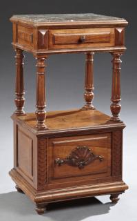 Appraisal: Henri II Style Carved Walnut Marble Top Nightstand Henri II