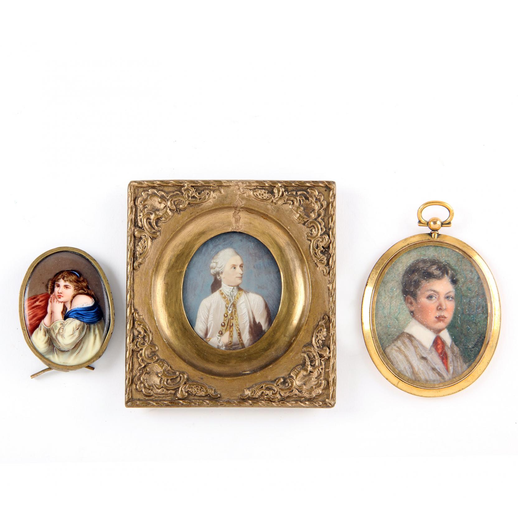 Appraisal: Three Miniature Portraits including a watercolor on ivory of young