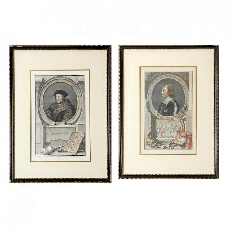 Appraisal: Houbrakan Pair of Hand Colored Engravings th century including Sir