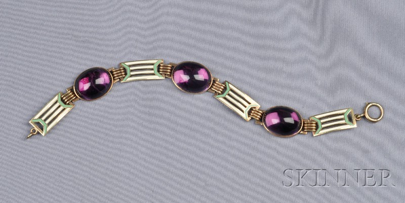 Appraisal: Art Deco kt Gold Amethyst and Enamel Bracelet Wordley Allsopp