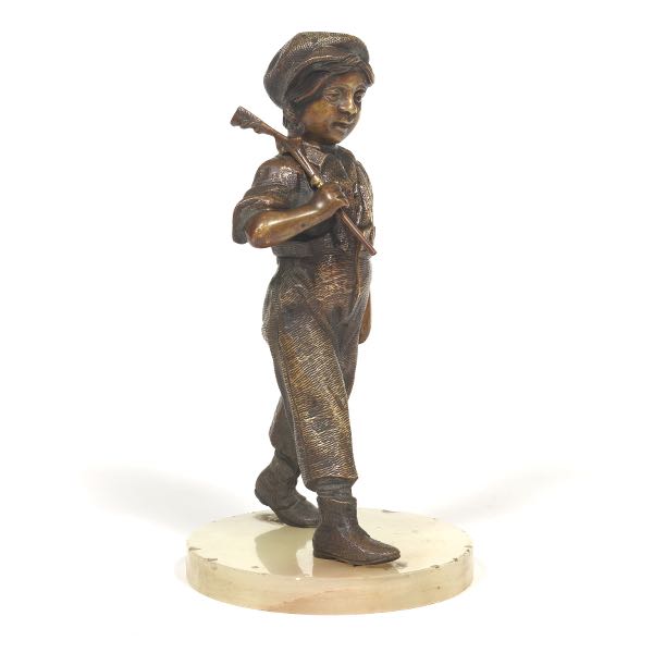 Appraisal: SCULPTURE OF A YOUNG BOY x base Solid bronze sculpture