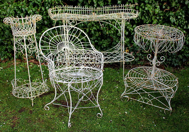 Appraisal: LATE TH EARLY TH CENTURY WHITE PAINTED WIREWORK CONSERVATORY FURNITURE