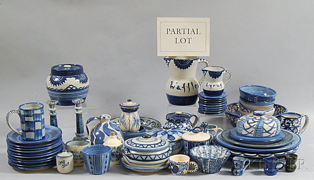 Appraisal: Large Group of Blue and White Dorchester Pottery Dorchester Massachusetts