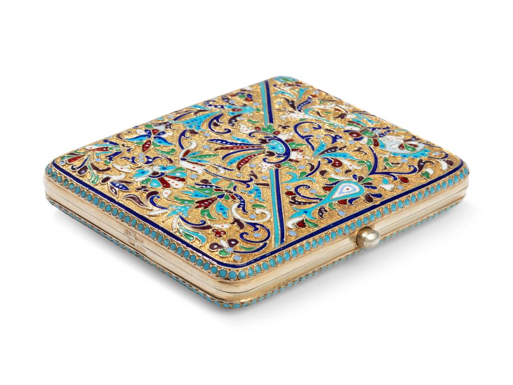 Appraisal: A Russian Silver-Gilt and Enamel Cigarette Case A Russian Silver-Gilt