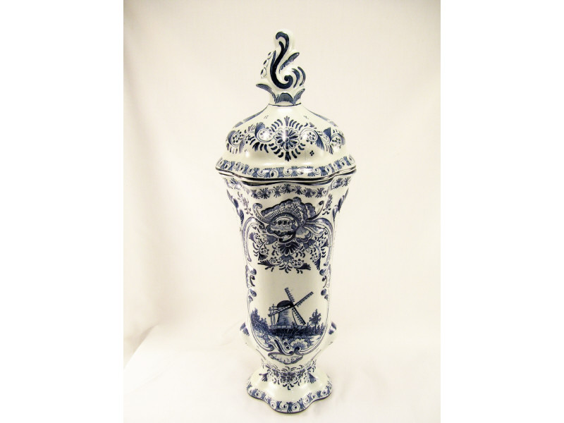 Appraisal: Delft Covered Jar Hand decorated blue and white pottery covered