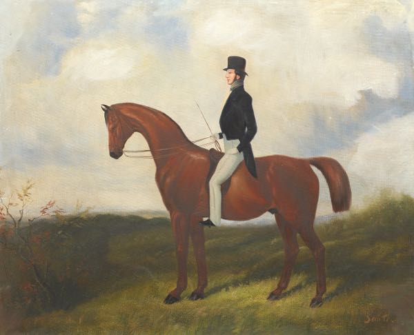 Appraisal: AMERICAN SCHOOL TH CENTURY x image Equestrian Portrait Oil on