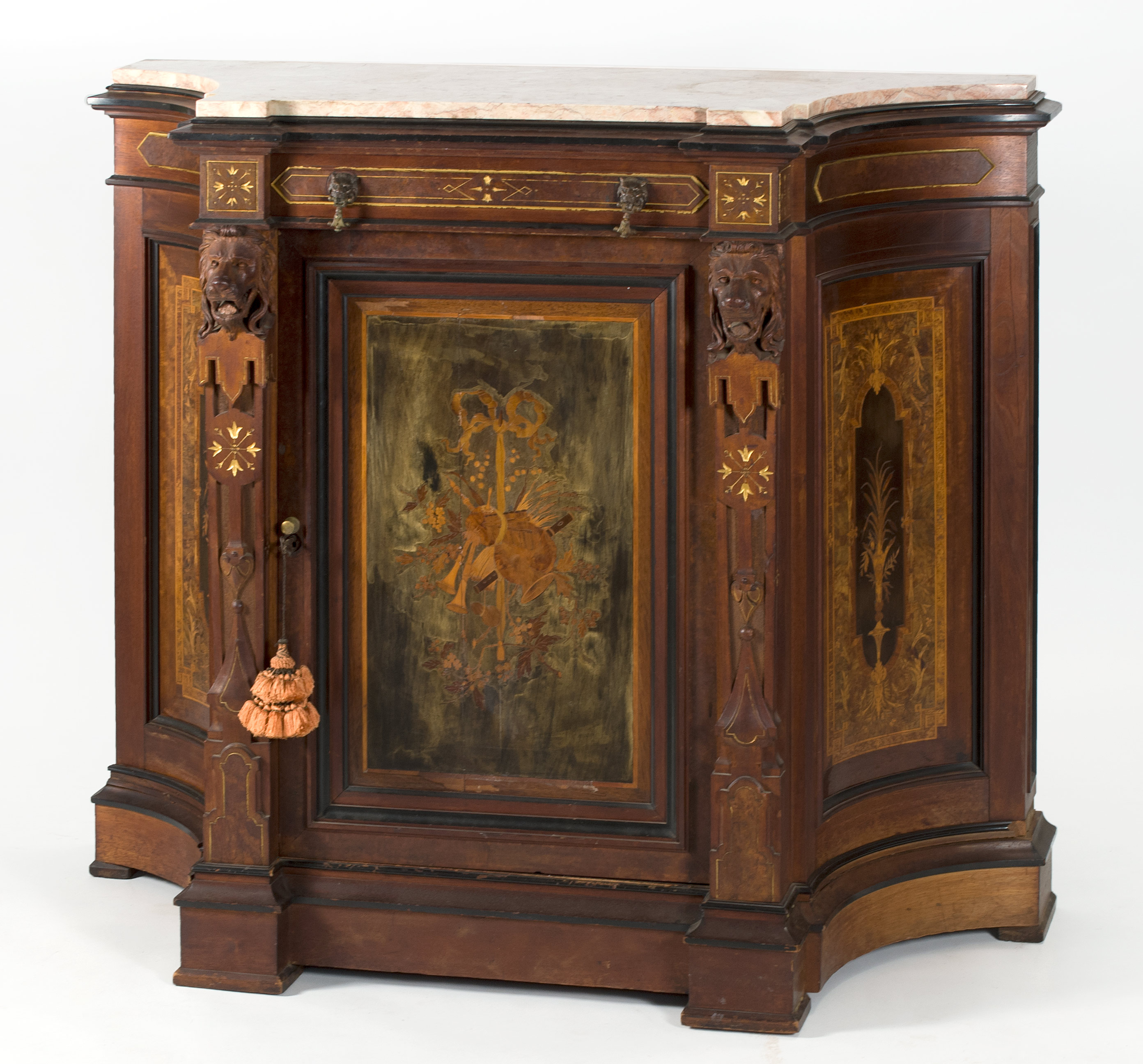 Appraisal: VICTORIAN EASTLAKE SERVER WITH ROUGE MARBLE TOP One drawer with