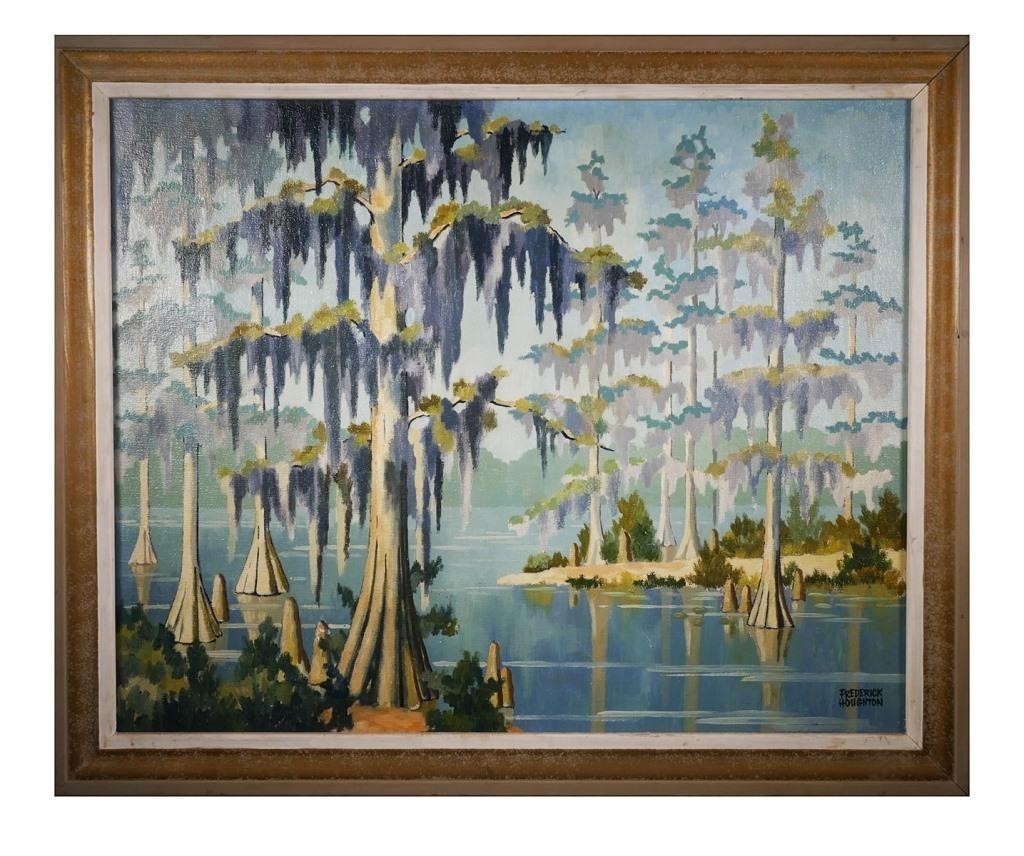 Appraisal: FREDERICK HOUGHTON CYPRESS SWAMP PAINTINGOil on canvas painting circa mid-