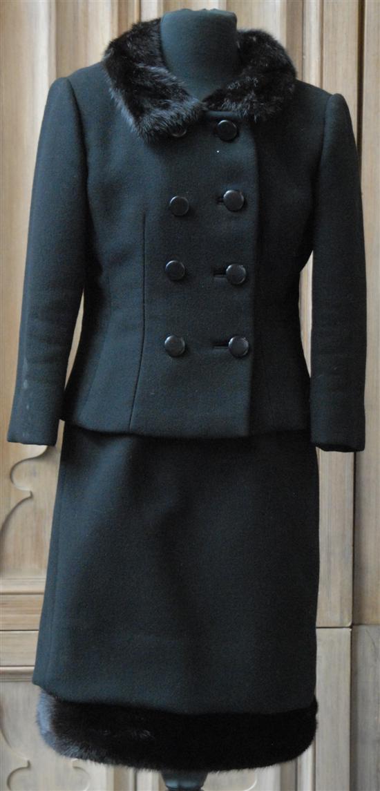 Appraisal: BLACK TWO PIECE SUIT MINK TRIM sizes avarage ladies -