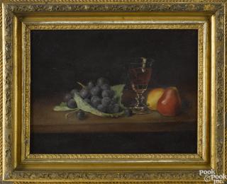 Appraisal: American oil on board still life with wine and fruit