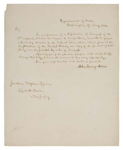 Appraisal: ADAMS JOHN QUINCY Letter Signed as Secretary of State to