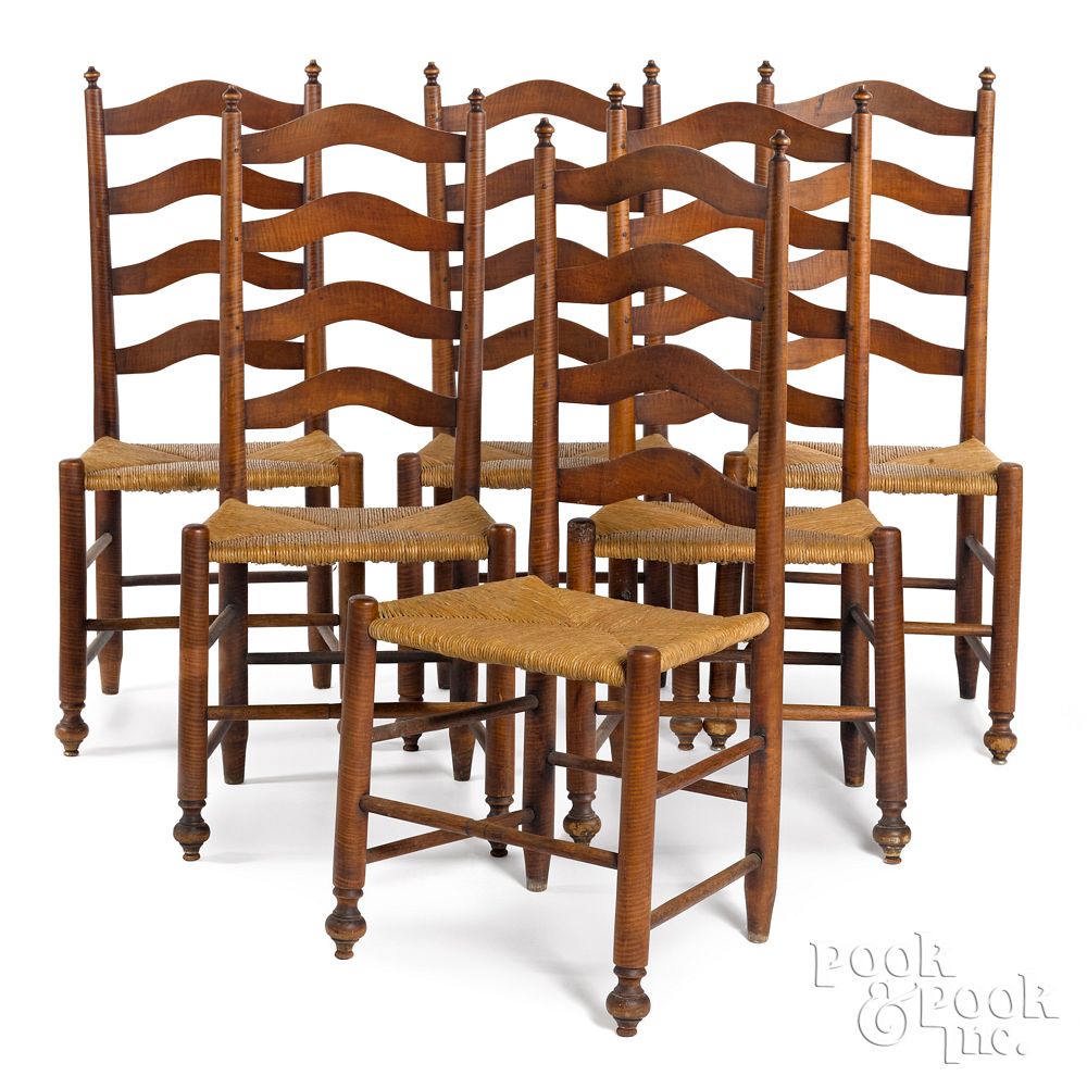 Appraisal: Set of six Delaware Valley ladderback chairs Set of six