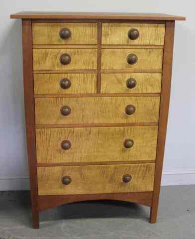 Appraisal: Stickley Tall Chest Six drawer over drawer Tiger maple and