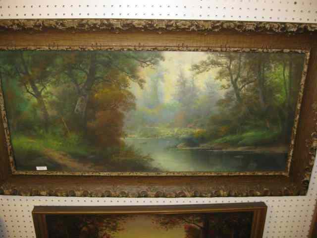 Appraisal: Fine Chalk Gouache Landscape Springriver scene signed Phillip image area