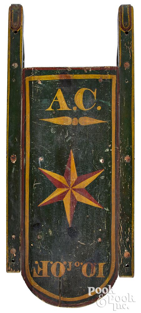 Appraisal: Odd fellows theme painted sled star Odd fellows theme painted