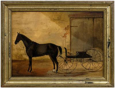 Appraisal: th century equestrian painting horse with carriage unsigned oil on