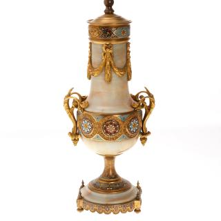 Appraisal: Belle Epoque bronze champleve onyx lamp Belle Epoque bronze champleve