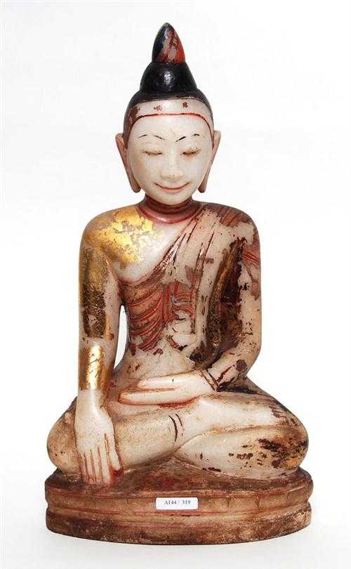 Appraisal: SEATED BUDDHA Burma th century H cm Alabaster with remains