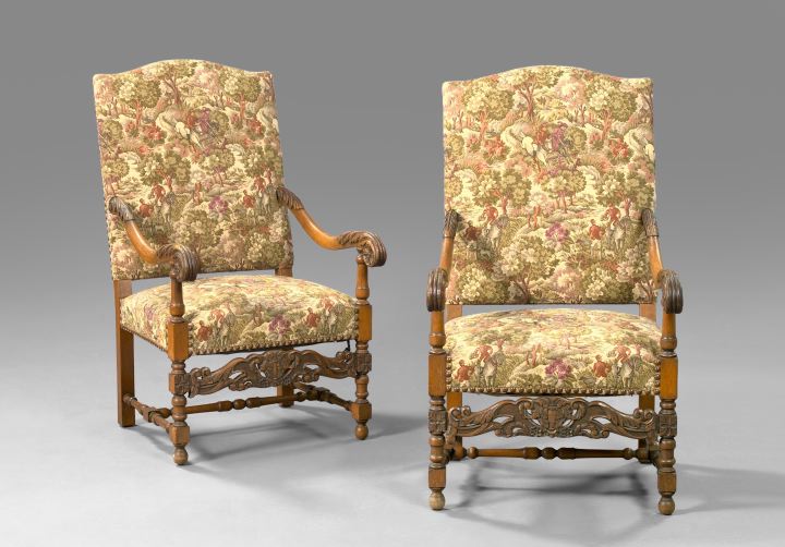 Appraisal: Pair of Regence-Style Oak Fauteuils a la Reine late th