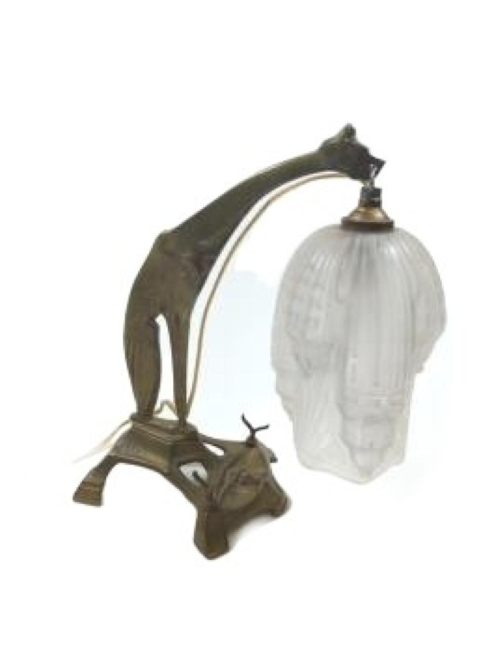 Appraisal: EGYPTIAN REVIVAL FRENCH ART DECO BRASS BOUDOIR LAMP WITH JACKAL