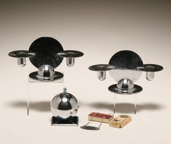 Appraisal: Chase chrome Machine Age disc candlesticks by Ruth and William