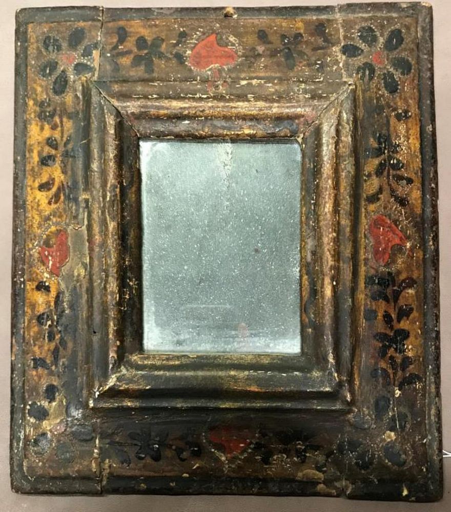 Appraisal: Early Continental Polychrome Courting Mirror with molded frame gilt and