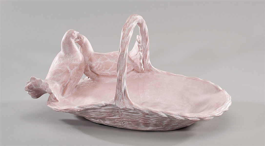 Appraisal: Pink glazed ceramic basket designed with handle and two doves