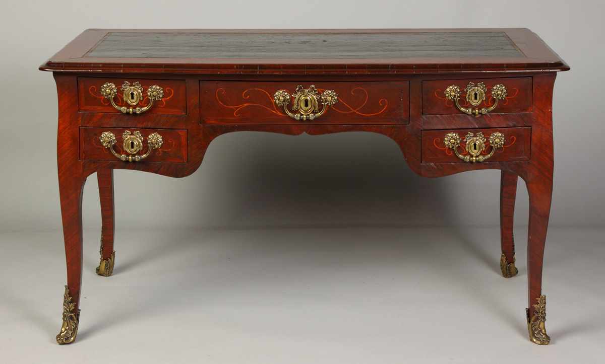 Appraisal: th Cent French Rosewood Mahogany Desk w Bronze Mounts Old