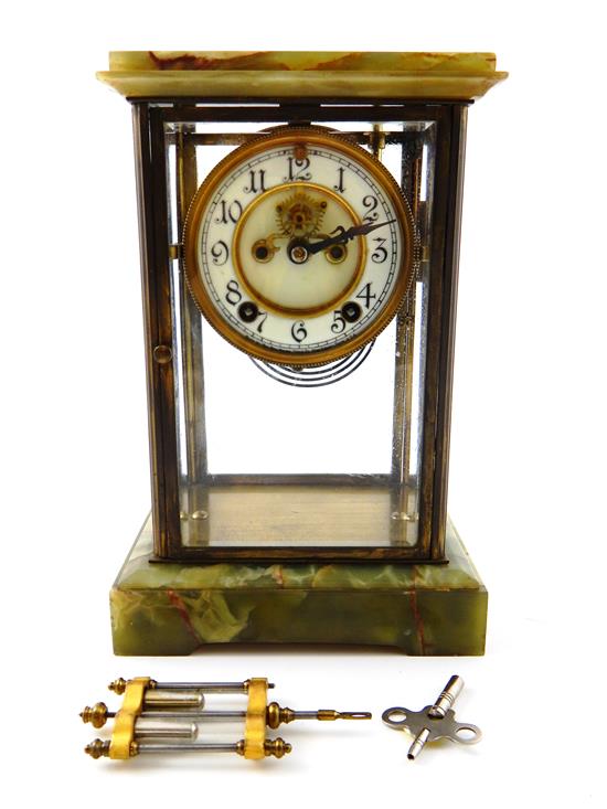 Appraisal: CLOCK New Haven Clock Co onyx brass and glass shelf