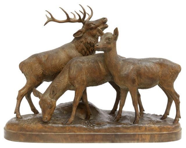 Appraisal: Black Forest carved wood deer sculpture Albert Schild Interlaken Switzerland